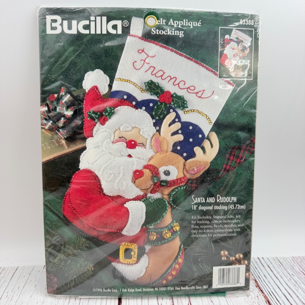 Bucilla Santa and Rudolph Felt Applique Stocking Kit 18 inch Vintage 1996 83388